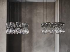Hourglass-shaped Sablier pendant lamp by Cattelan, two compositions of 10 lampshades each