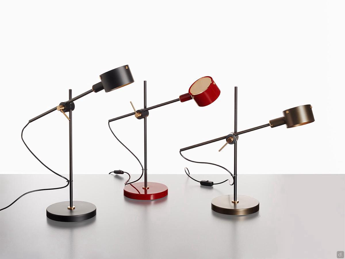 G.O. adjustable reading lamp by Oluce, shown here in the table model in the 3 available colours