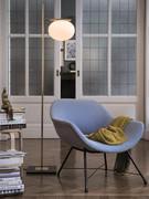The floor version is also available with 1 blown glass shade. The lamp is ideal for living rooms or classic reading corners