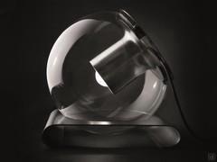 The Globe lamp with base and details in satin nickel metal