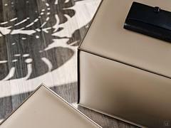 Details of the stitching on the edges of the Kubo leather ottoman by Cattelan