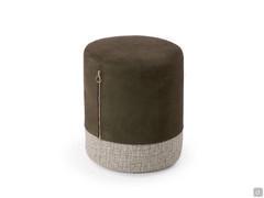 Mistery pouf upholstered in James fabric with Nubuck leather cover; brass hinge