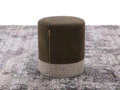 Round pouf with Mistery double upholstery in leather and fabric
