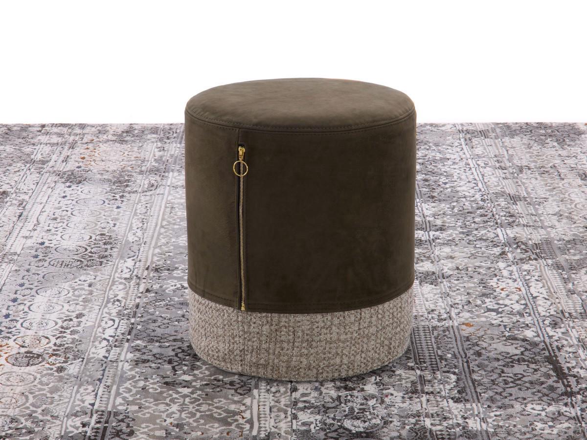 Round pouf with Mistery double upholstery in leather and fabric