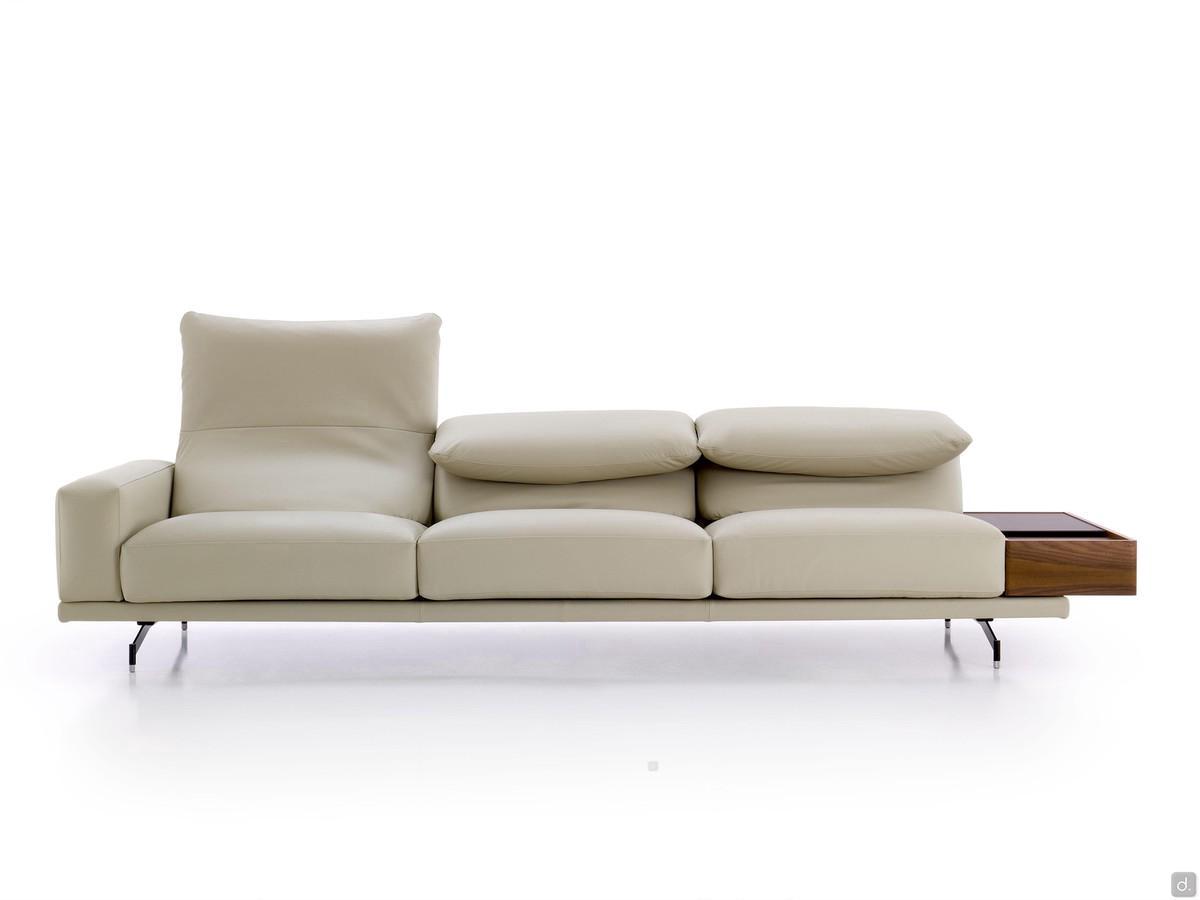 Heritage outlet leather sofa with wooden storage armrest