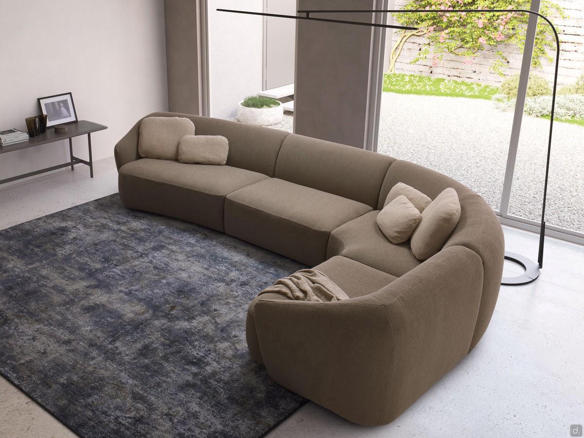Laurent outlet curved corner sofa upholstered in dove-coloured Byron fabric