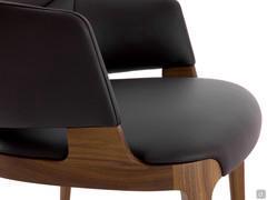 Detail of the seat and armrests upholstered in dark brown full-grain Lord leather