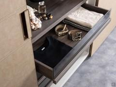 Detail of the drawer unit with smoked glass fronts of the central compartment