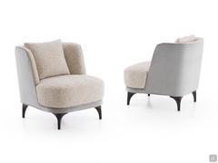 Amanda outlet armchair with velvet and fabric upholstery and high wooden feet