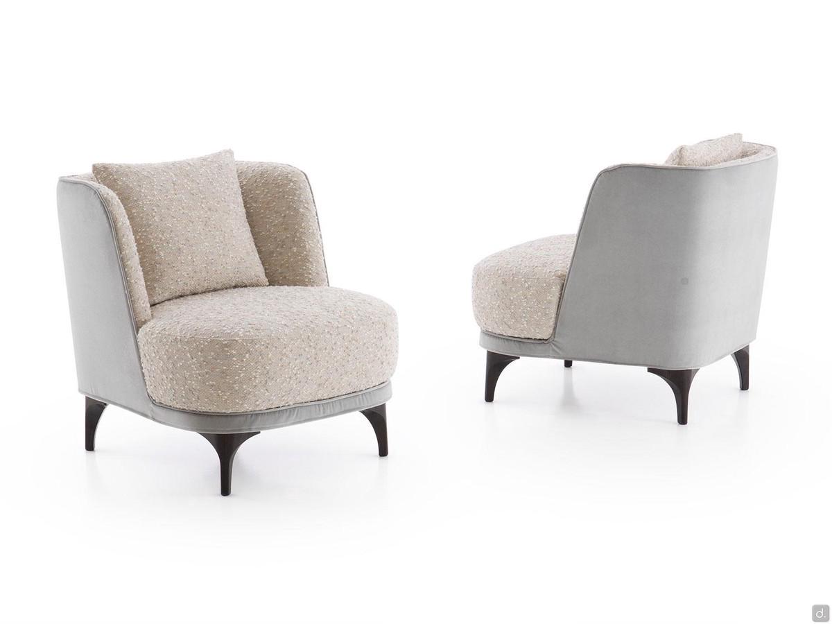 Amanda outlet armchair with velvet and fabric upholstery and high wooden feet