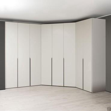 Mind Player outlet hinged wardrobe with dressing corner in matt dove-coloured lacquer