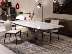 Stratos outlet metal cross frame table by Cattelan with rectangular marble-effect stone top.