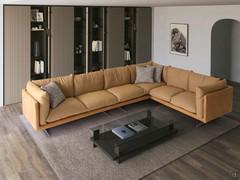 Aker outlet designer corner sofa with two-tone upholstery in leather and fabric