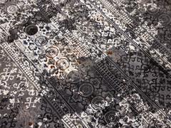 Detail of patterned fleece weaving with vintage motif