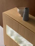 Cupboard with display case and "slatted" decorated glass