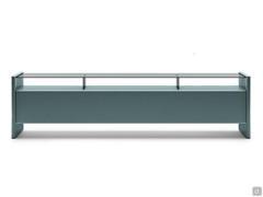 Manila sideboard with drop-down door and transparent smoked glass top, in the BL71 Artico high-gloss lacquered version