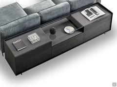 View from above of the modern sideboard Columbus Glass placed in living room on the back of a sofa