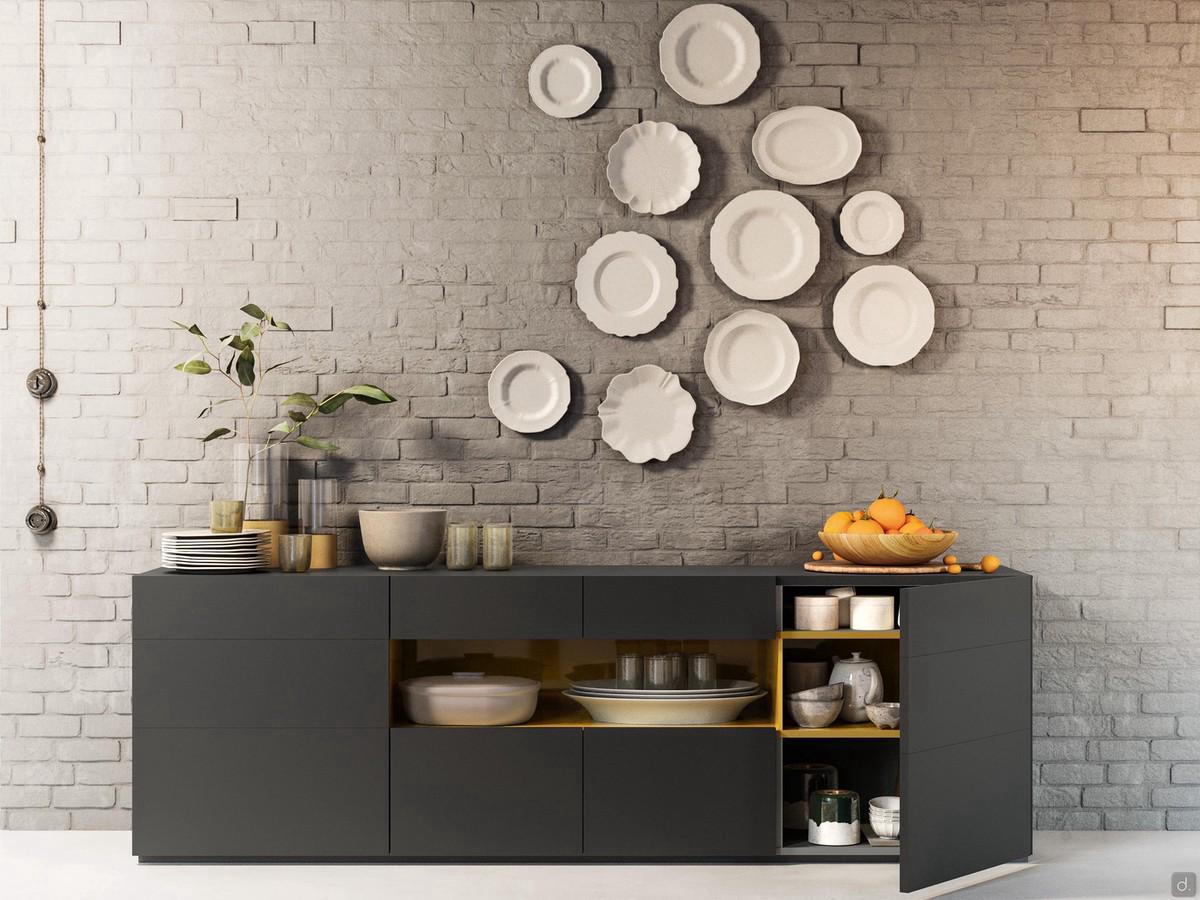 Start sideboard with glass display case or open compartment
