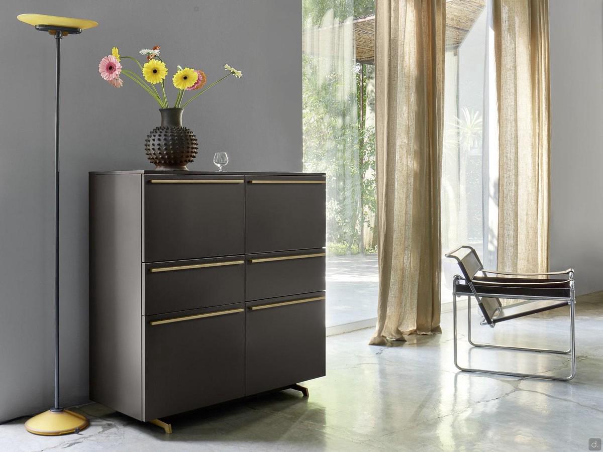 Wooden living room cupboard Fly with drop-down doors, hinged doors and drawers