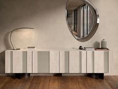 Amsterdam Keramik sideboard, with fronts in KM21 Colosseo marble-effect finish and titanium-coloured lacquered elements
