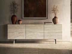 Metropol modern sideboard by Cattelan with doors in ceramic Keramik KM21 Colosseo and feet in titanium embossed metal, optional top in bronze mirror glass 