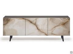 Metropol modern sideboard with ceramic doors by Cattelan with base and feet in lacquered graphite embossed metal
