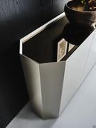 Detail of the bronze mirrored crystal glass top, standard on Chelsea titanium lacquered sideboards