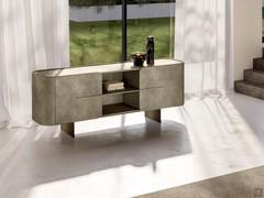Keyra modern sideboard with 2 doors in brushed platinum lacquered wood