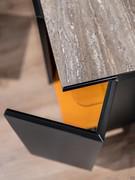 Detail of the angular opening of the outer doors, with hinges on the side for more easily accessible compartment