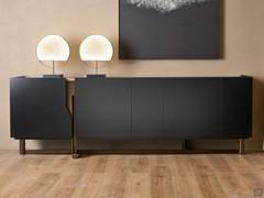 Mirage 4-door sideboard by Cantori in sepia-black lacquer finish, with metal elements in light patinated bronze BQCH