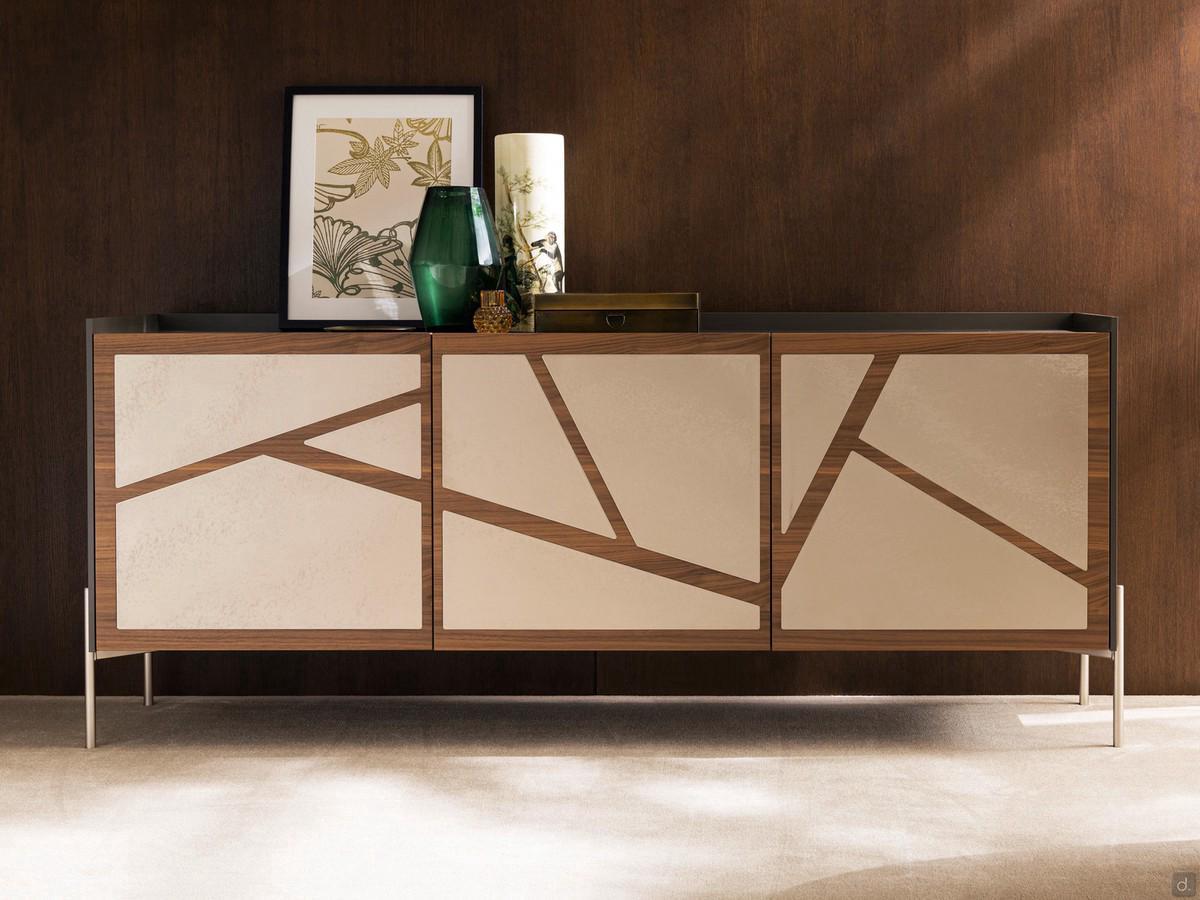 Design sideboard with Cordoba wooden doors, with painted metal inserts and 20 cm high 'Round' frame
