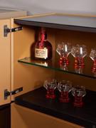 Raiki sideboard equipped with bar compartment, with glass shelf as standard for storing bottles, glasses, crockery and many other everyday objects in the living area