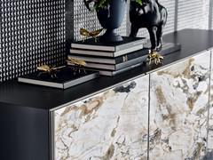 Detail of the Keramik KM11 Makalu stone doors, one of the many finishes available (gloss and matt) to customise your Metropol sideboard.
