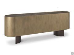Savoy sideboard by Cattelan with doors and frame in Oxybrass painted metal, curved feet in bronze embossed metal and ceramic top in portoro marble effect