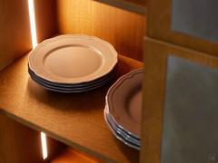 Detail of the interior of the Cordoba showcase, veneered to match the exterior in vintage oak