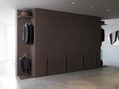 Neptune Lounge wardrobe embellished with end hanger - mud matte lacquer with Bridge handle