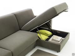 Detail of the capacious storage box of the chaise longue