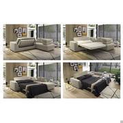 In order to transform the sofa bed into a bed it is sufficient to remove the backrest cushions, to lift the seat (that becomes a comfortable headrest) and to pull out the bed base with mattress