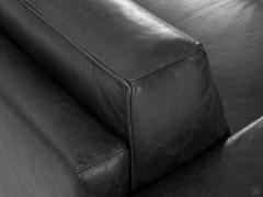 Detail of backrest, frame and armrest heights with leather upholstery