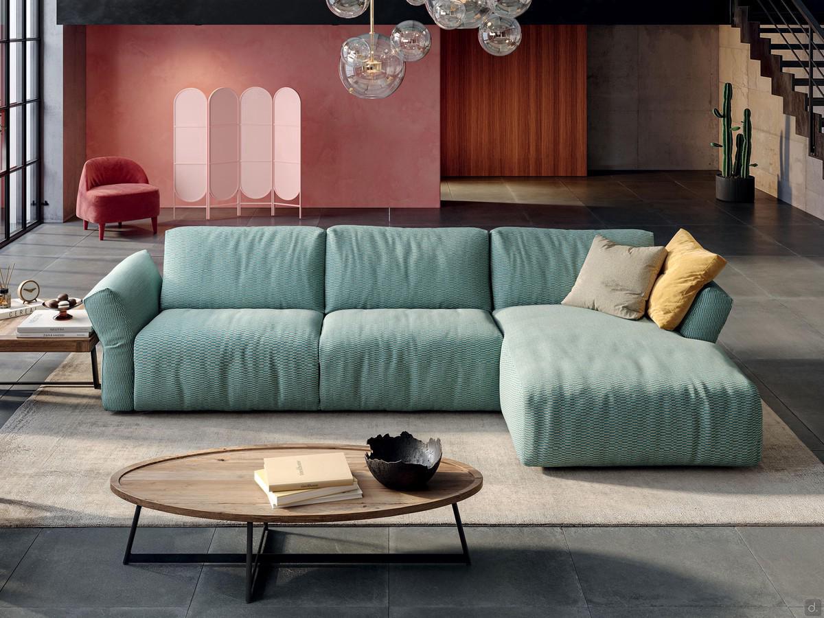 Cure modern living room sofa bed, offered here in a composition with chaise longue