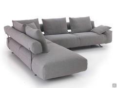 Rear view of the Shirley sofa, with high feet and metal frame painted RAL 7022 Shadow Grey