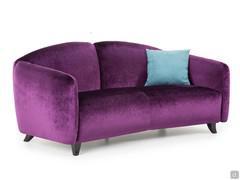 Detail of the 2-seater Gilmour sofa, offered here in a particular bright purple version, with 1950's pop tones