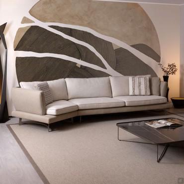 Roger two-tone leather and fabric designer sofa