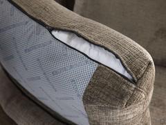 Detail of the Cancun sofa cushions designed with removable covers (structure not removable)
