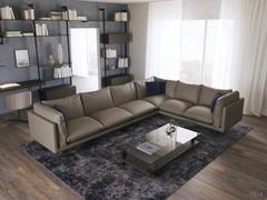 Aker sofa shown in a large corner composition consisting of two 180 cm end pieces (one left and one right creating the corner) and a 160 cm end piece