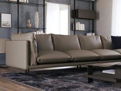 Detail of Aker sofa in full-grain leather Lord col.9180 and high metal feet in Vulcan Grey finish