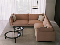 Aker corner sofa with high feet, soft feather cushions and removable cover in 100% Capri linen fabric in shades of pink