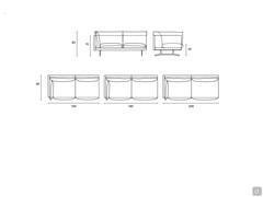 Modularity and dimensions available for Aker sofa and armchair: end / corner elements