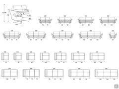 Elements and modularity available for the Exeter sofa: linear sofas, armchair and end elements