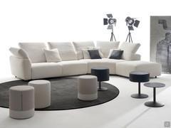 Nevis modern sofa with XXL shaped corner element and open side with pouf peninsula